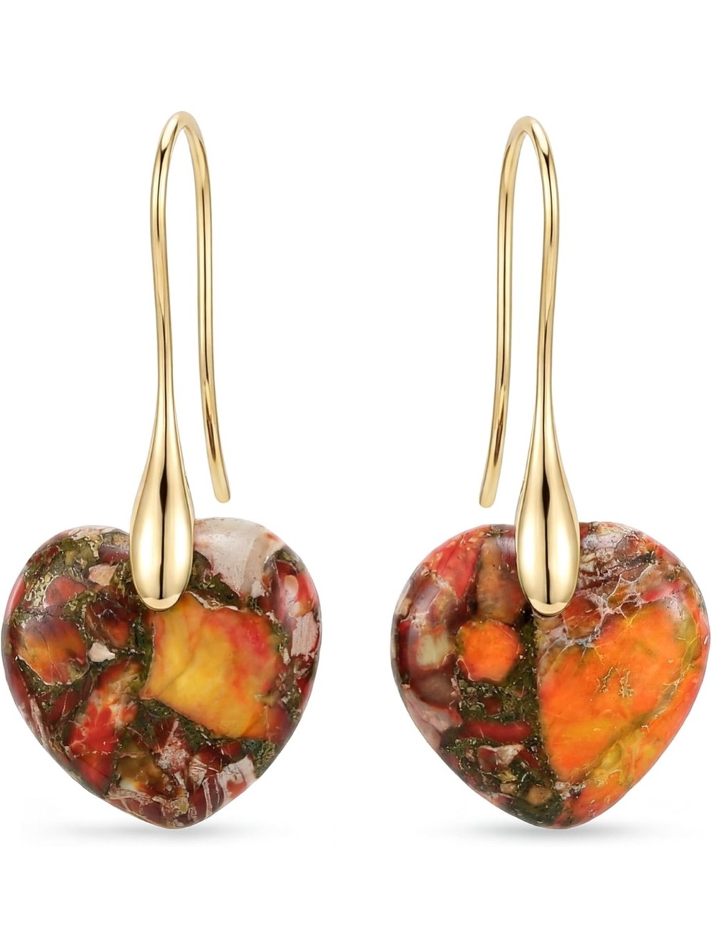 Anthropologie Gold Heart Drop Earrings with Red Floral Inlay - Picture 3 of 3